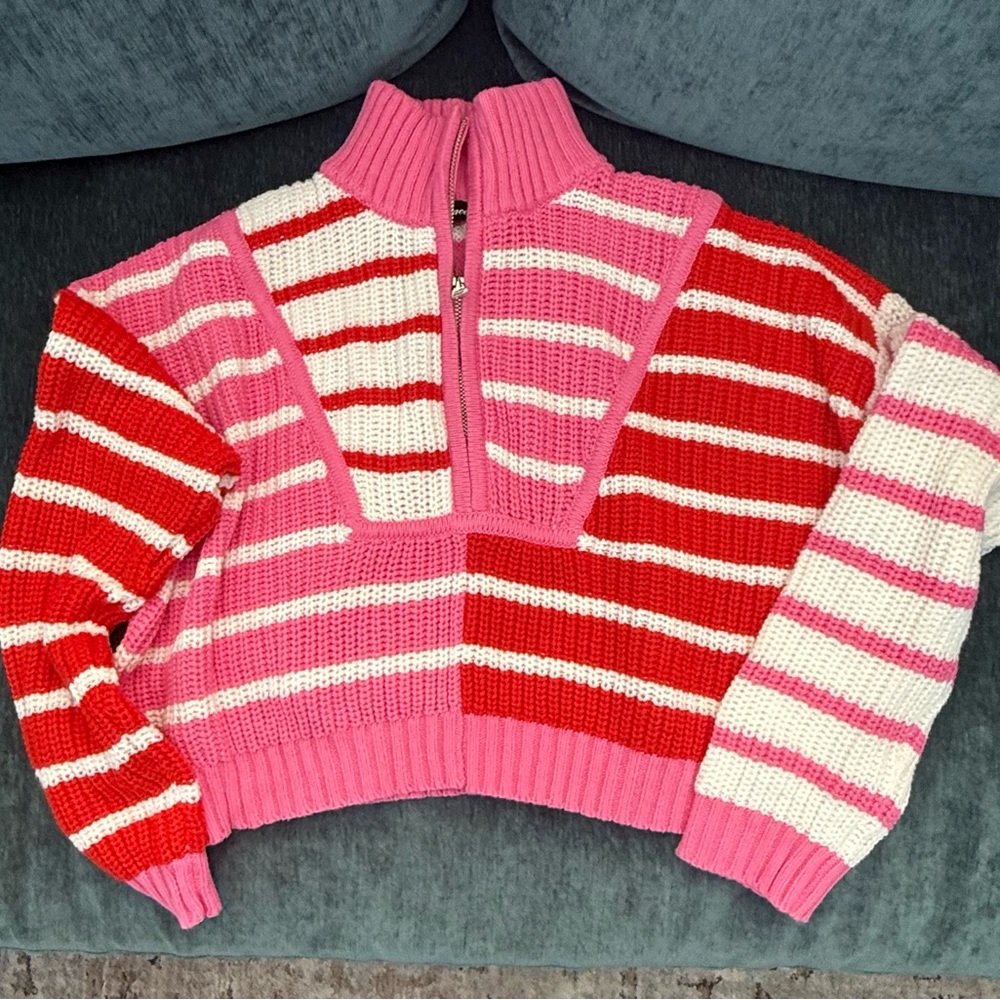 Olivaceous Pink and Red Striped Turtleneck Sweater